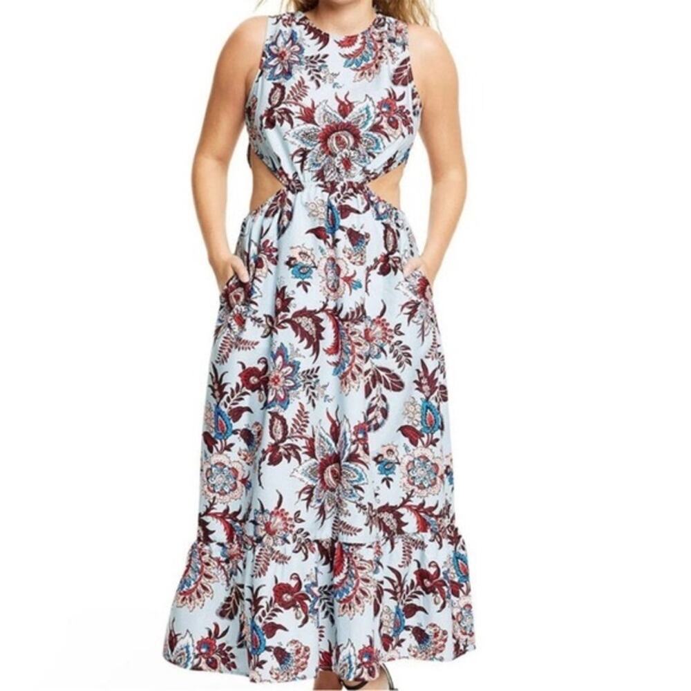 Rhode X Target Light Blue Floral Print Sleeveless Cut Out Midi Dress Size XXS